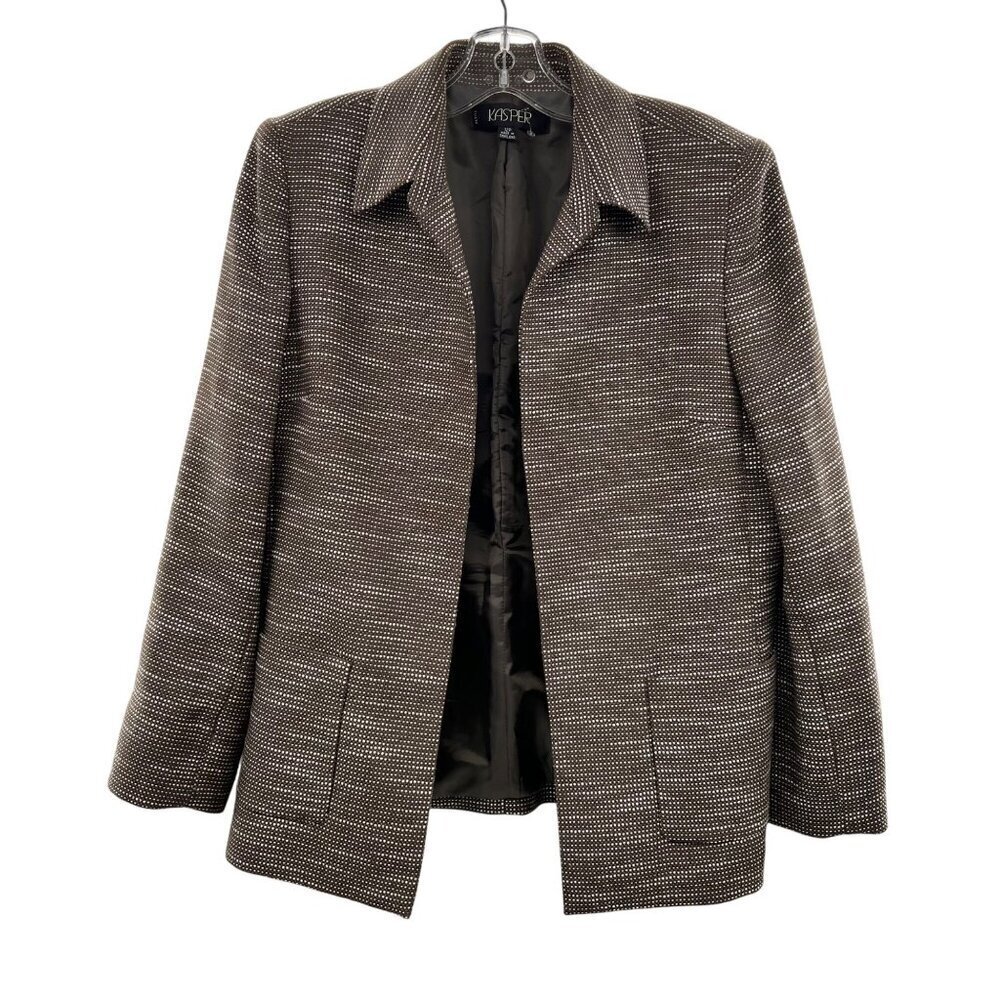 Kasper Women's Open Front Blazer Green/Multi Long Sleeve Size 12P Pockets